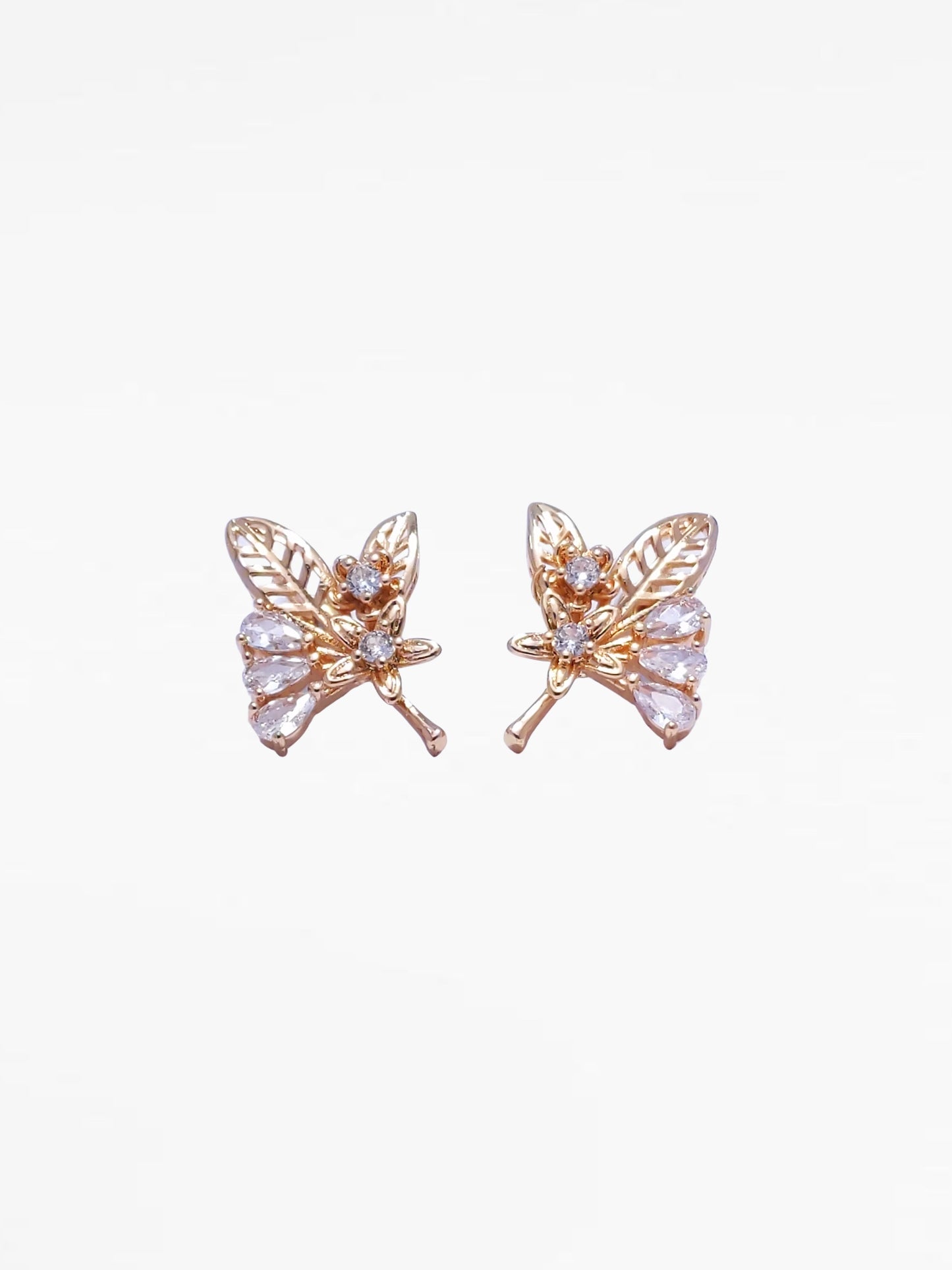 Gold Diamond Leaf Design Stud Earrings