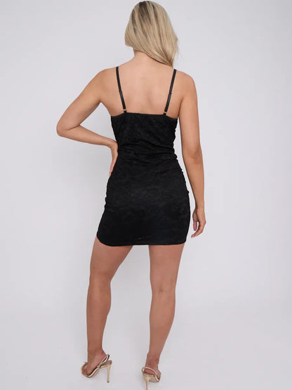 Black Lace Detail Corset Style Bodycon Cami Dress