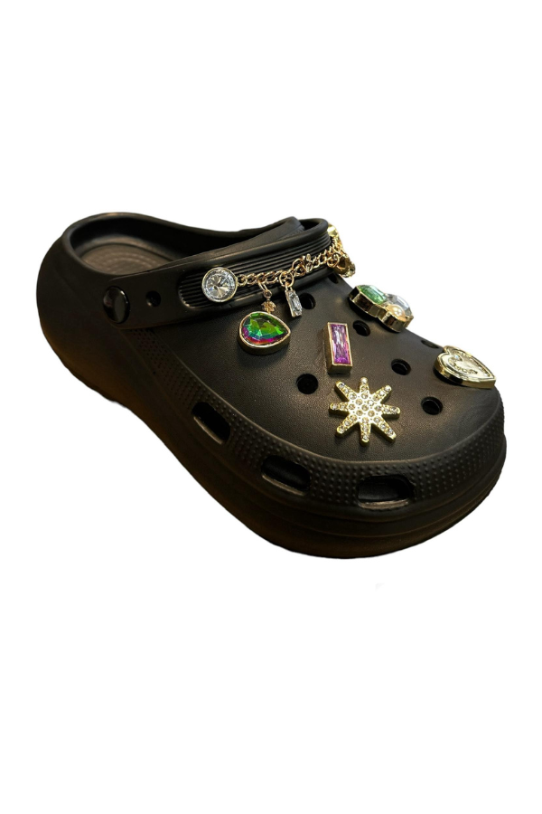 Black Multi Charm Chunky Clogs