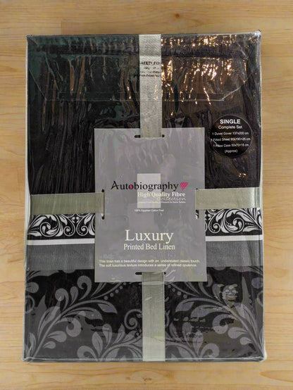 Black Pattern Luxury Microfibre Single Complete Duvet Cover Set