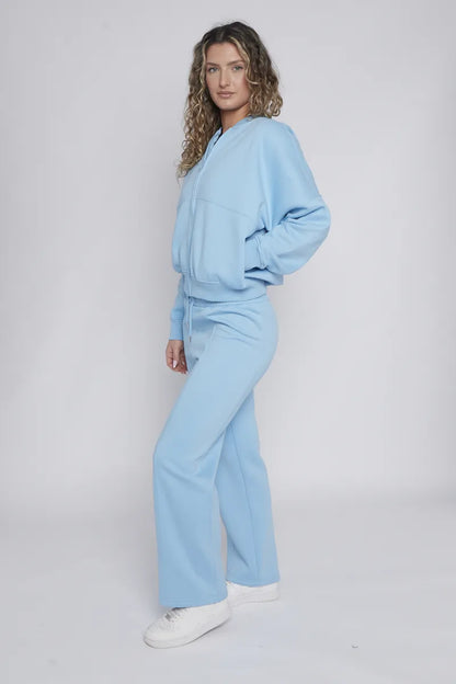 Blue Bomber Style Jacket & Wide Leg Bottoms Co-ord Loungewear Set