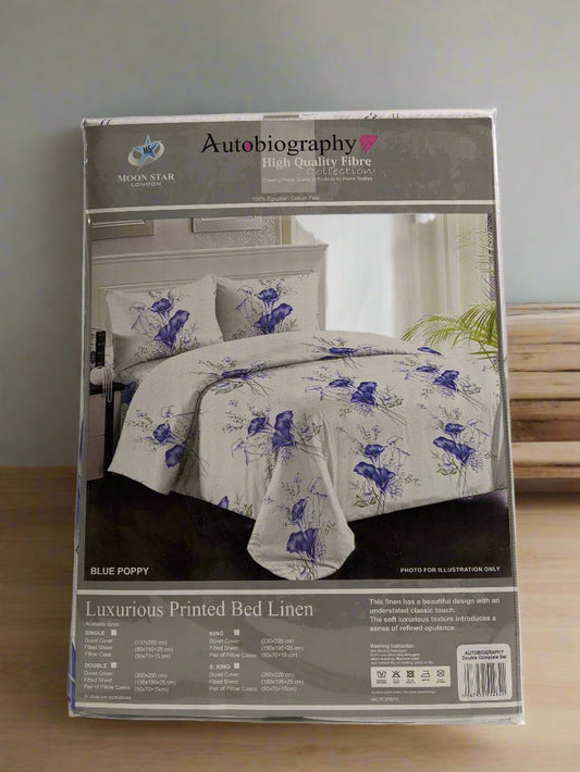 Blue & White Floral Print Luxury Microfibre Double Complete Duvet Cover Set