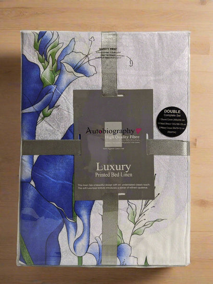 Blue & White Floral Print Luxury Microfibre Double Complete Duvet Cover Set