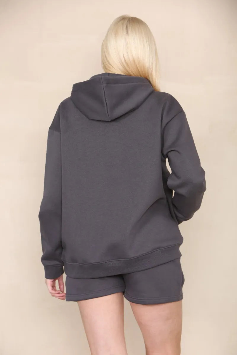 Charcoal Grey Oversized Hoodie & Shorts Co-Ord Loungewear Set