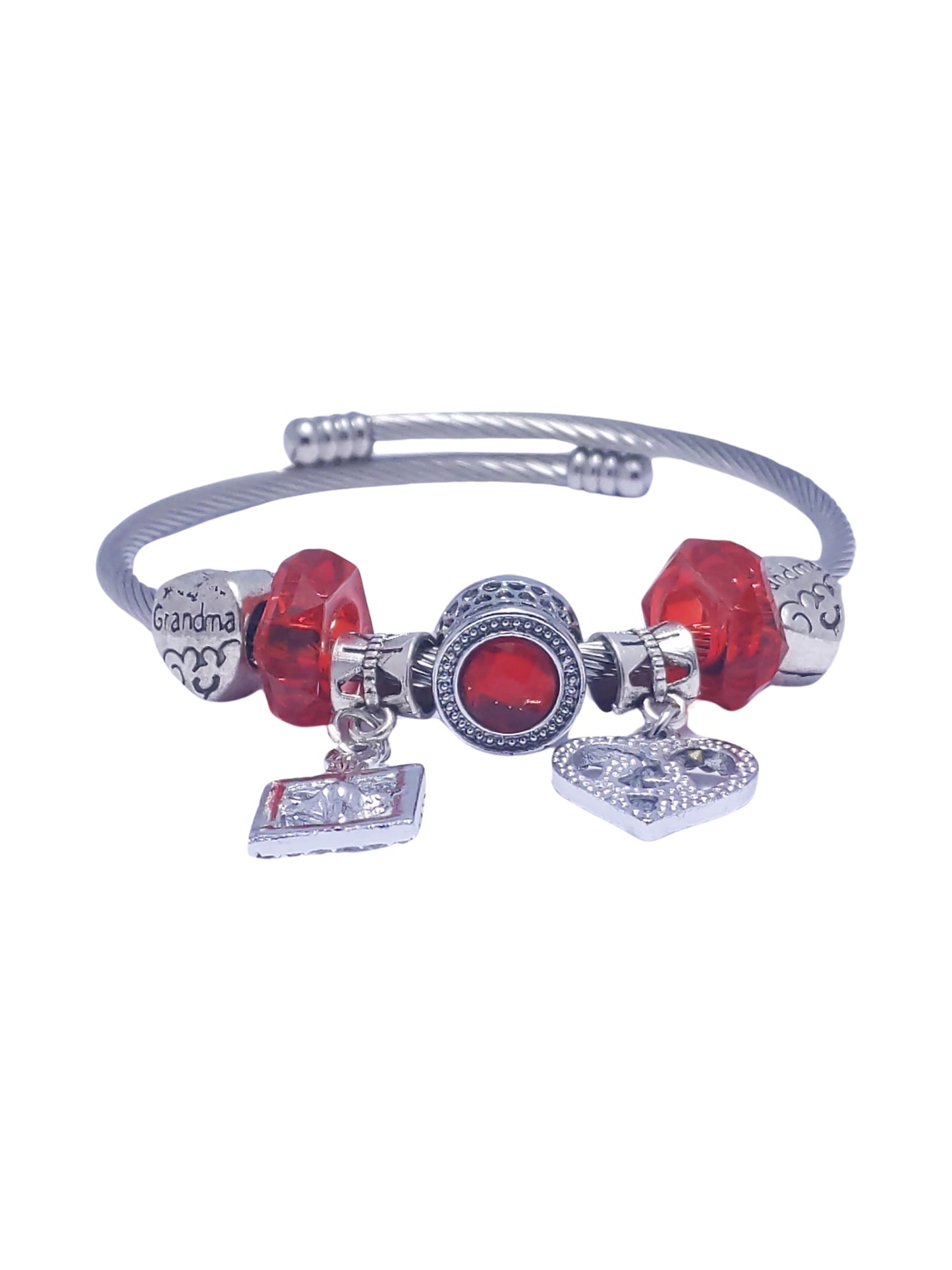 Silver Red Jewel Grandma Multi Charm Bracelet