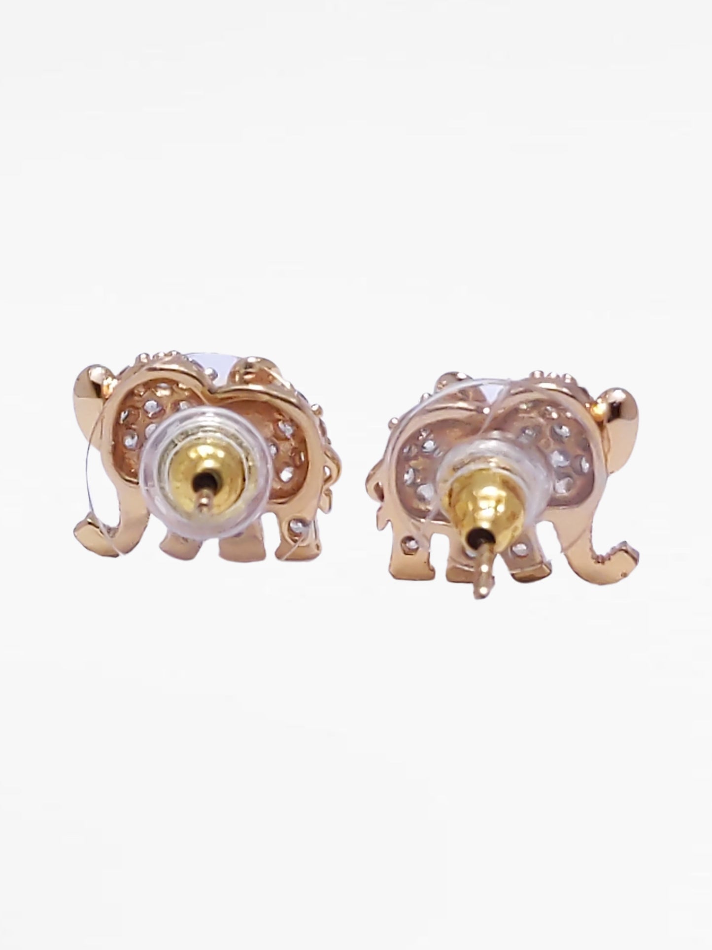 Gold Diamond Elephant Design Stud Earrings