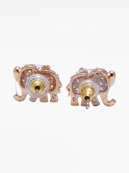 Gold Diamond Elephant Design Stud Earrings