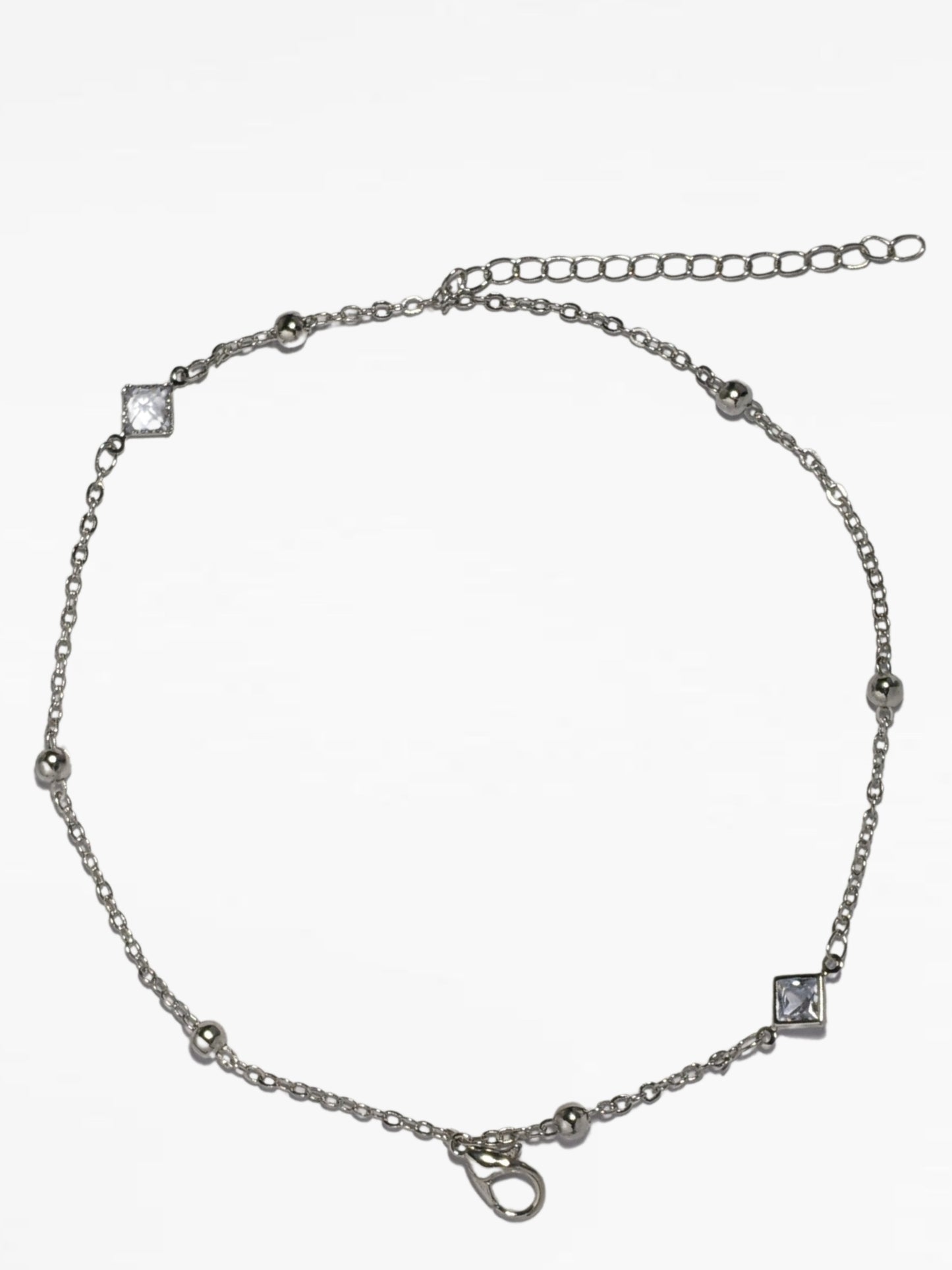 Silver Diamond Shape Link Chain Bracelet