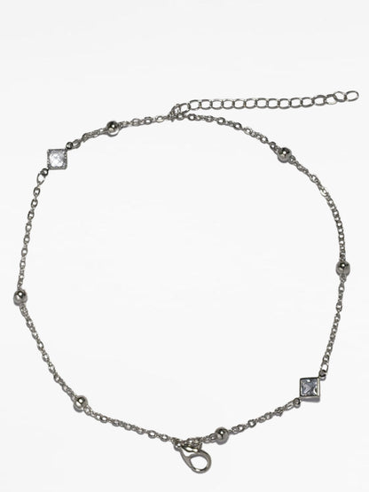 Silver Diamond Shape Link Chain Bracelet