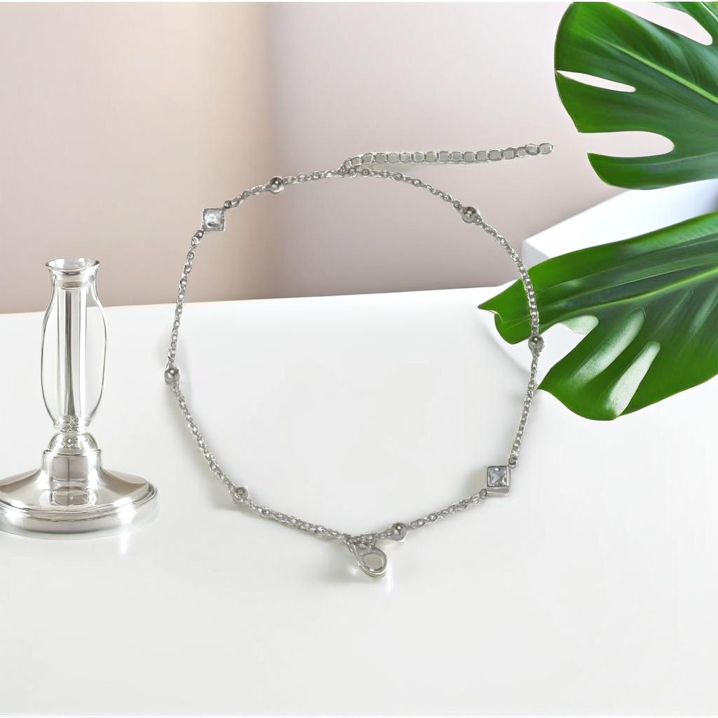 Silver Diamond Shape Link Chain Bracelet