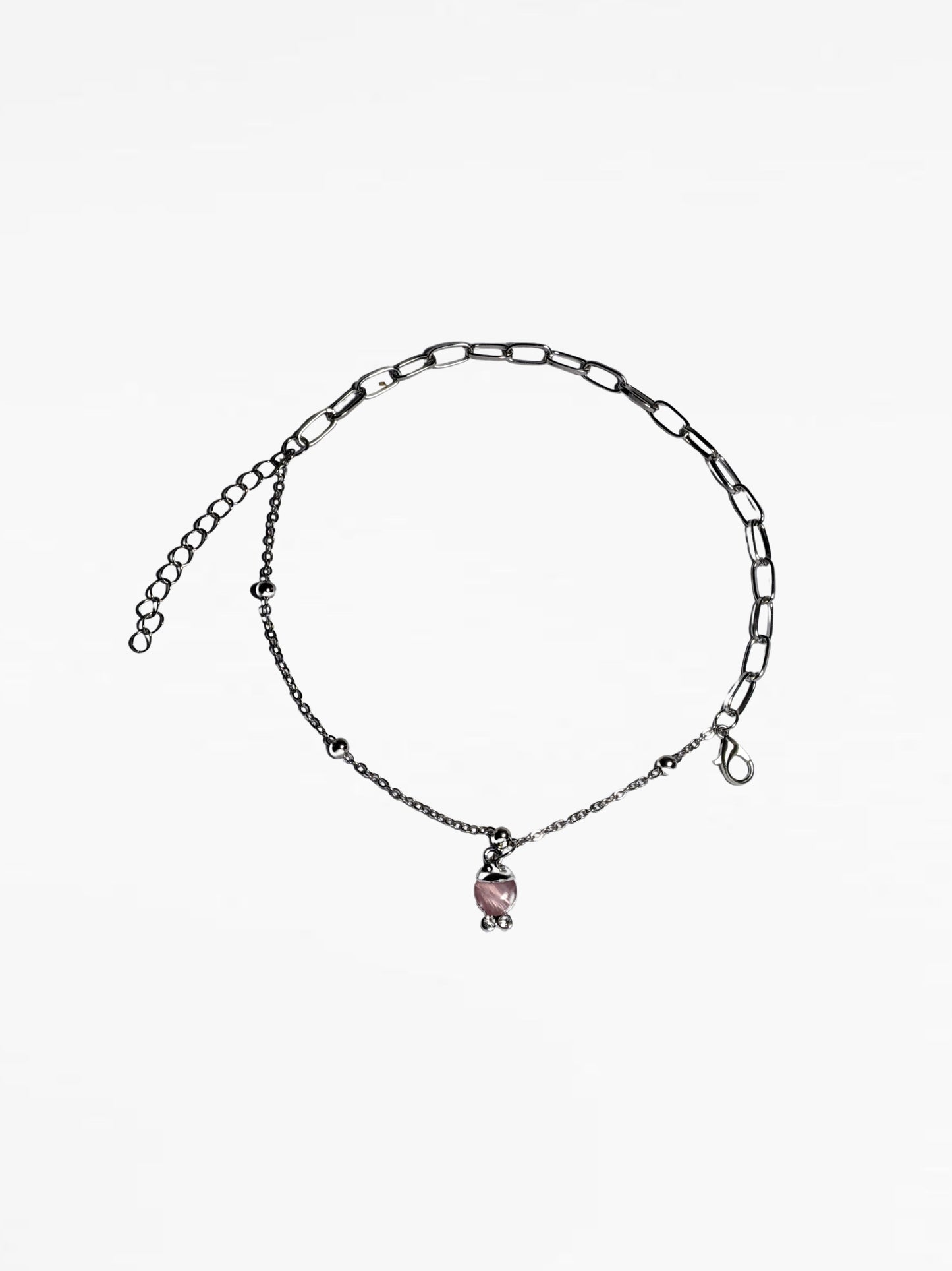 Silver Pink Round Charm Chain Bracelet