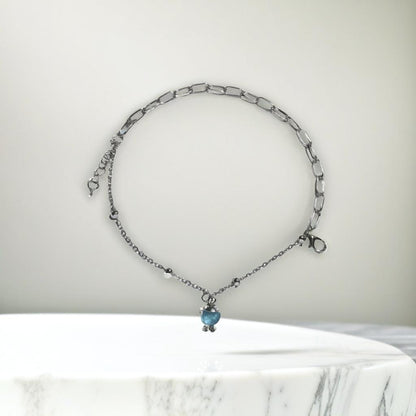 Silver Blue Round Charm Link Bracelet