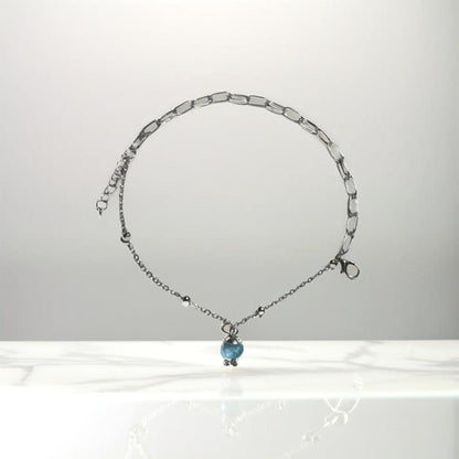 Silver Blue Round Charm Link Bracelet