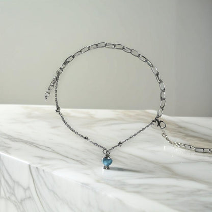 Silver Blue Round Charm Link Bracelet