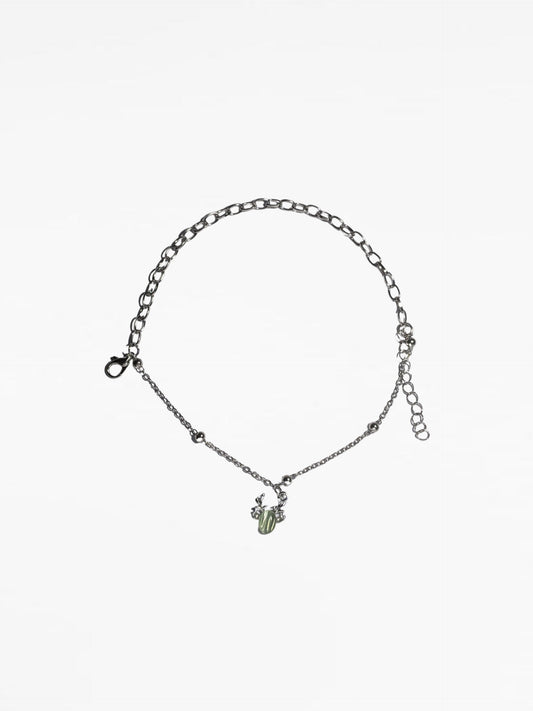 Silver Green Design Charm Link Bracelet