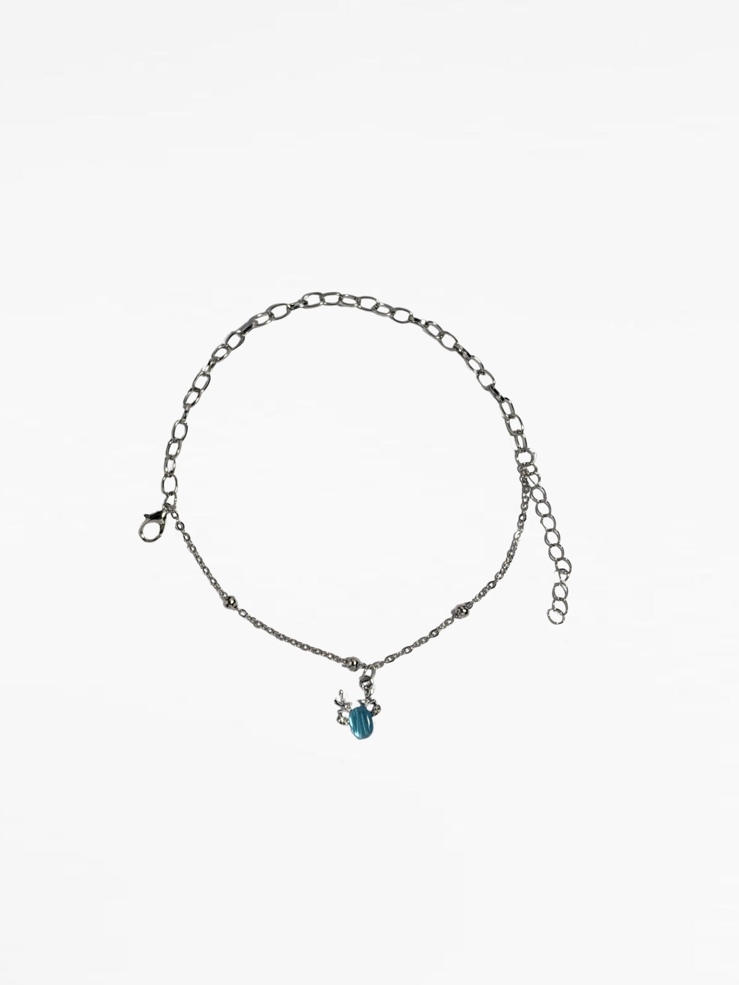 Silver Blue Design Charm Link Bracelet