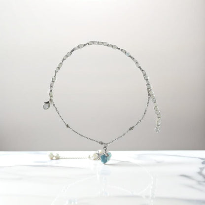 Silver Blue Design Charm Link Bracelet