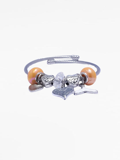 Silver Orange Heart Grandma Charm Bracelet