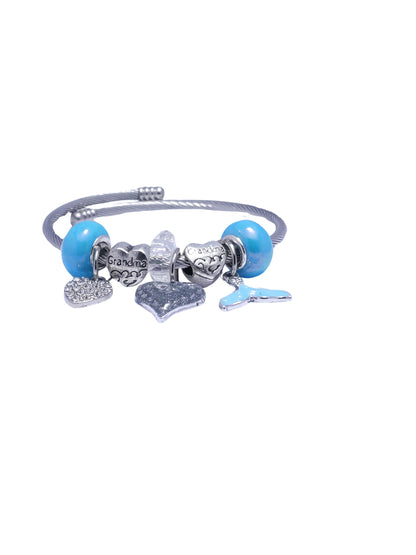 Silver Blue Heart Grandma Charm Bracelet