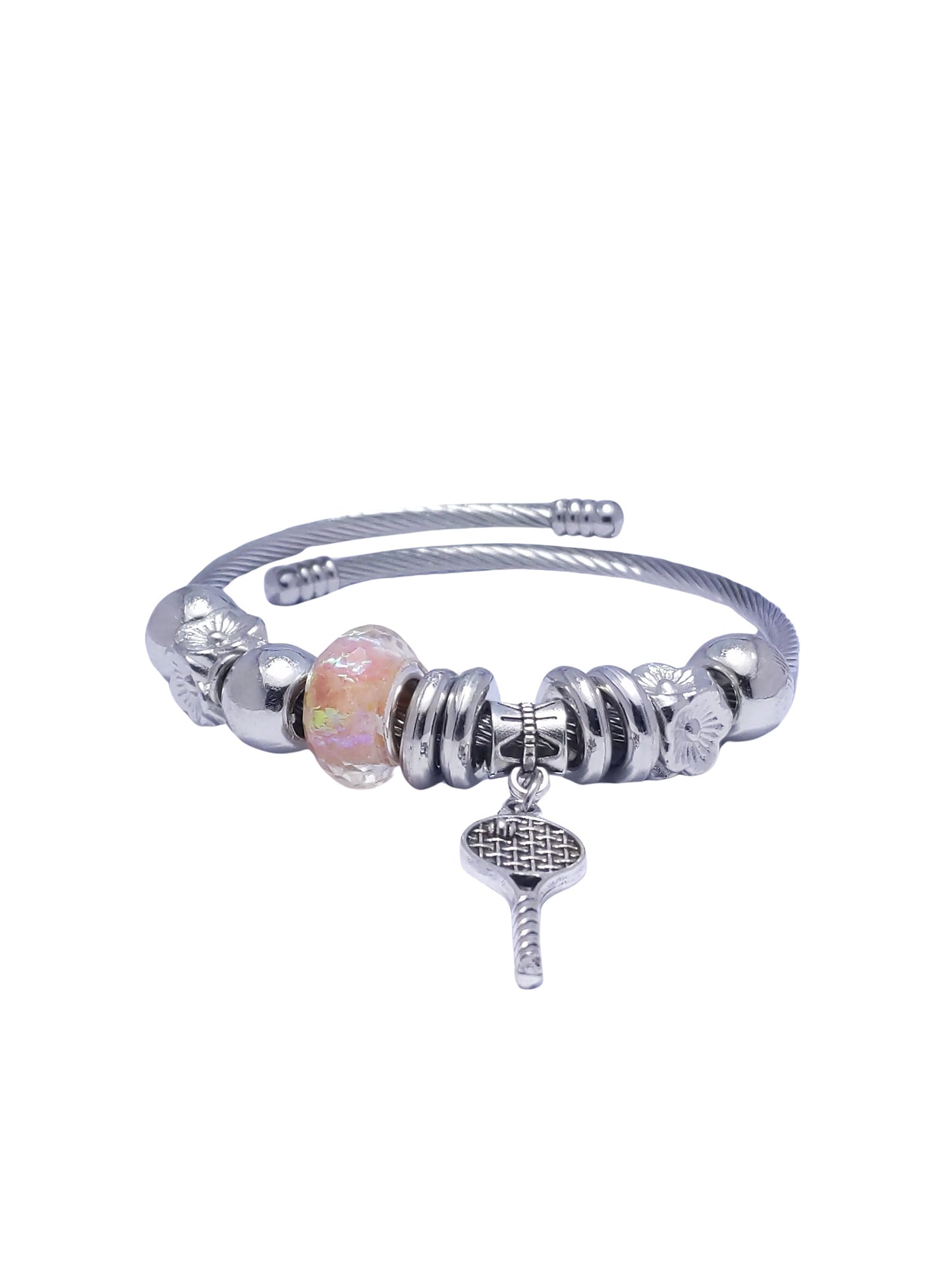 Silver Tennis Racket Multi Charm Bracelet