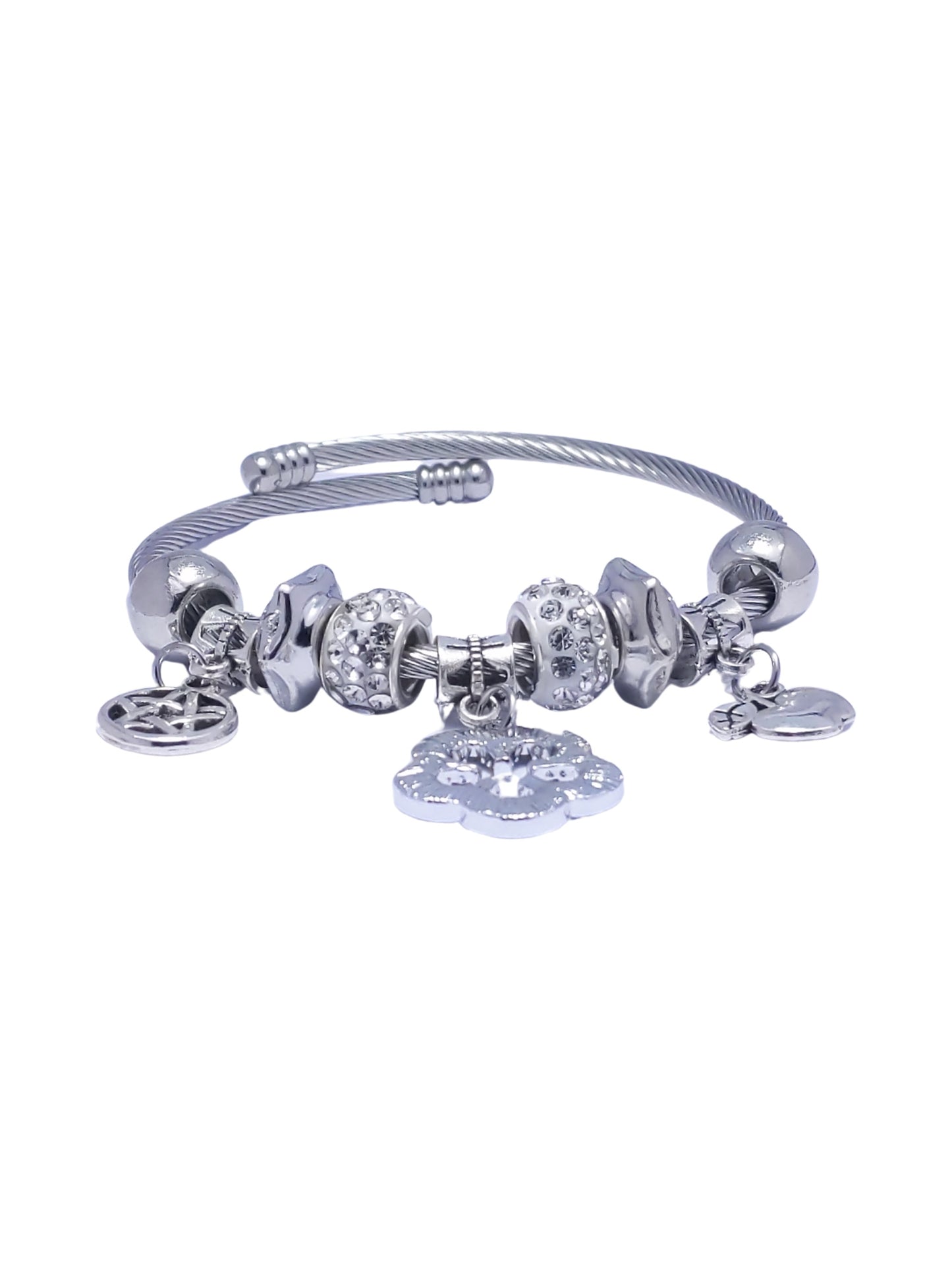 Silver Flower Multi Charm Bracelet