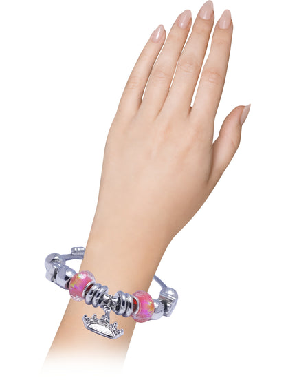 Silver Pink Crown Multicolor Charm Bracelet