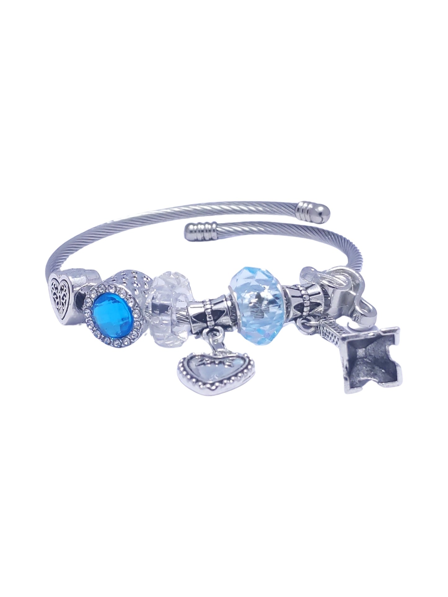 Silver Blue Beaded Tower Multi Charm Bracelet