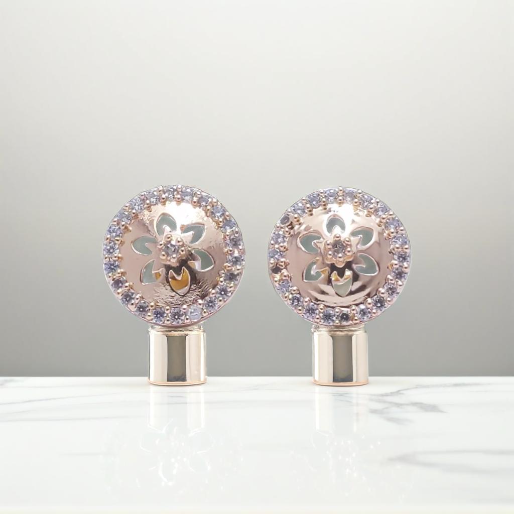 Gold Diamond Flower Detail Stud Earrings