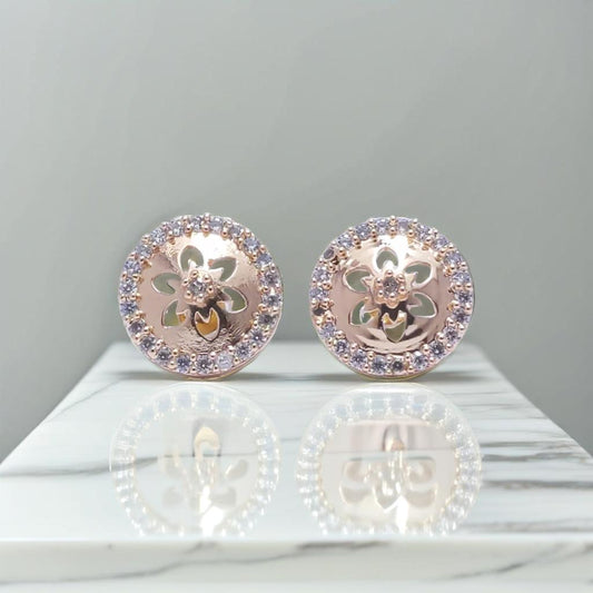 Gold Diamond Flower Detail Stud Earrings