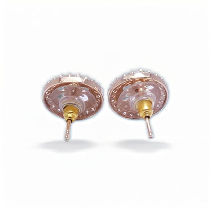 Gold Diamond Flower Detail Stud Earrings