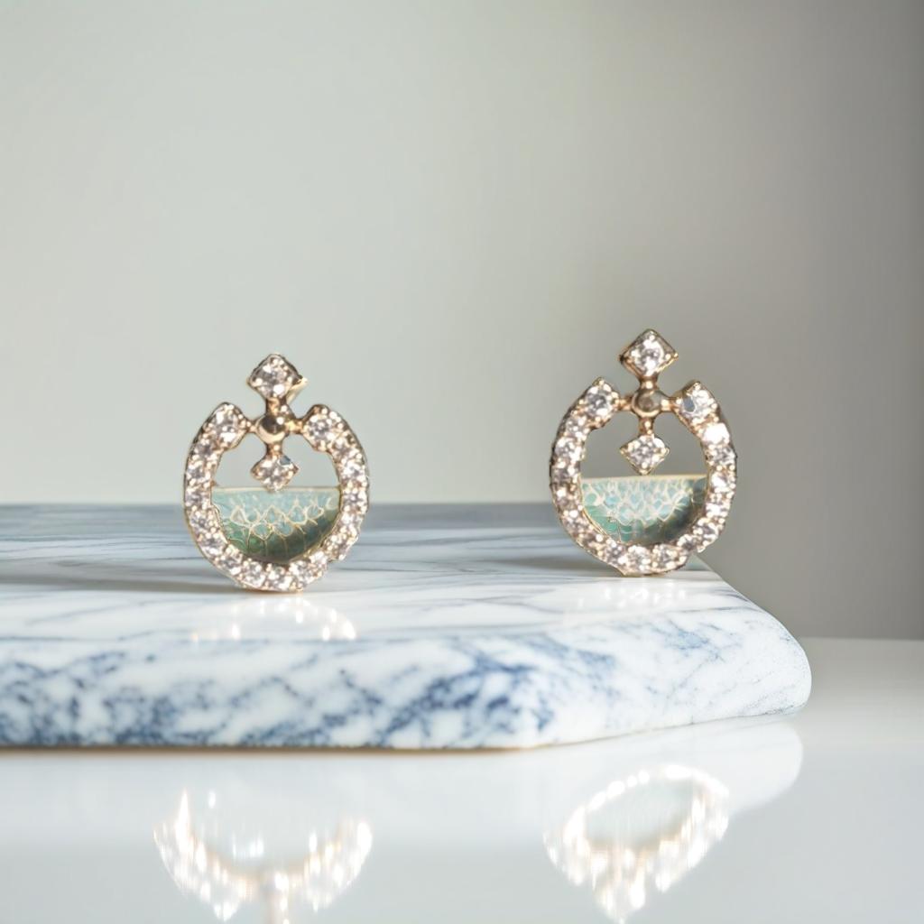 Gold Diamond Loop Stud Earrings