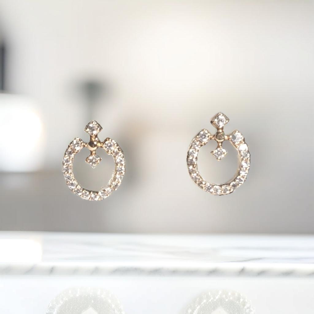 Gold Diamond Loop Stud Earrings