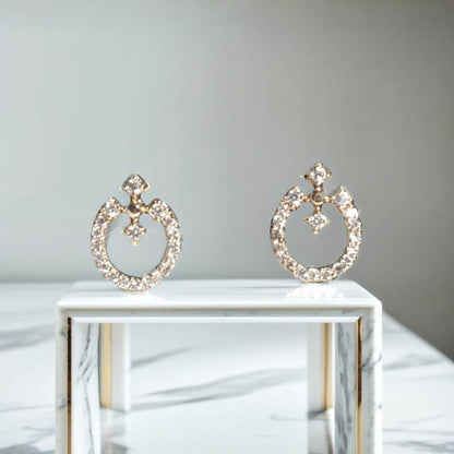 Gold Diamond Loop Stud Earrings