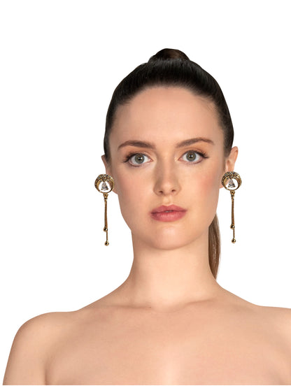 Gold Diamond Encrusted Drop Earrings