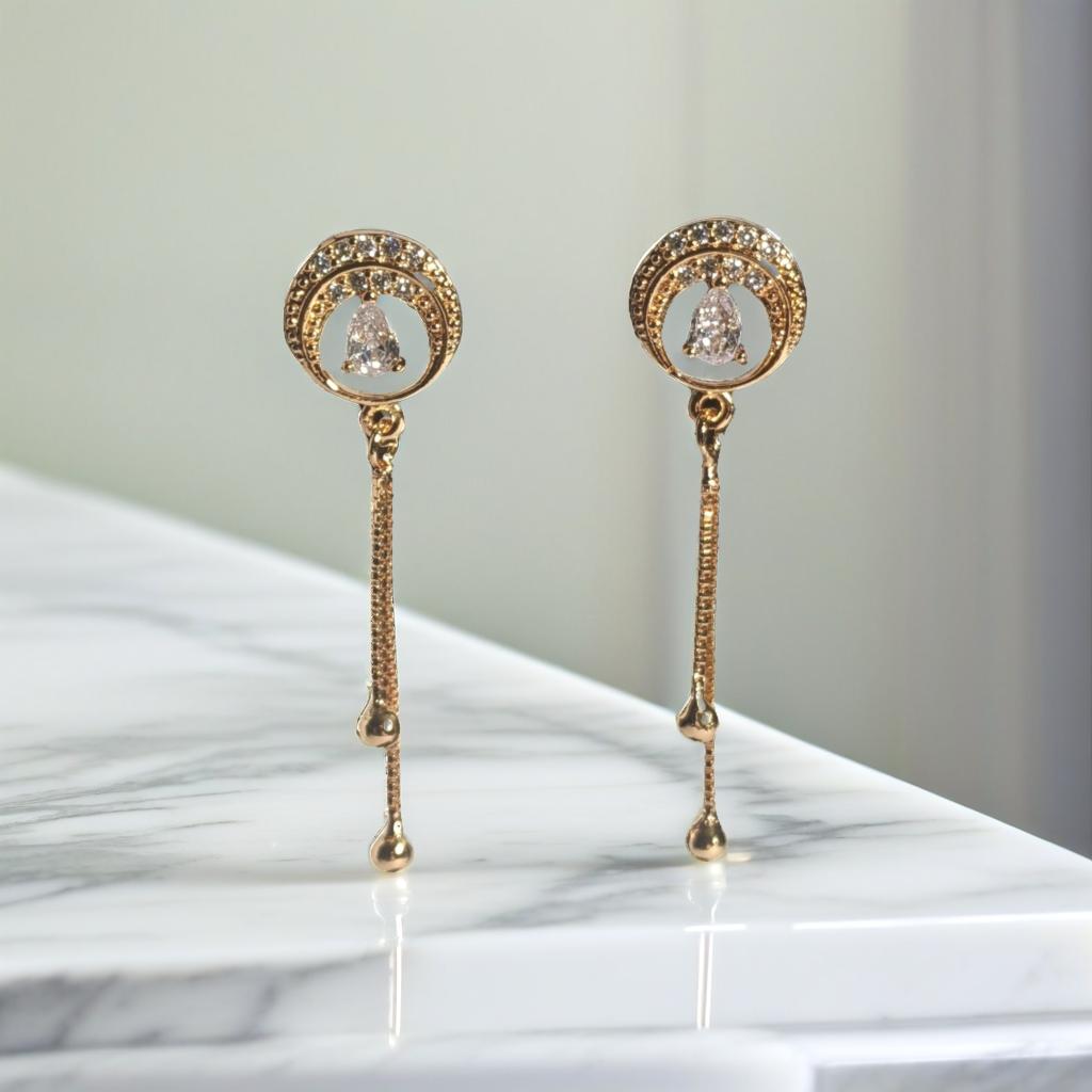 Gold Diamond Encrusted Drop Earrings