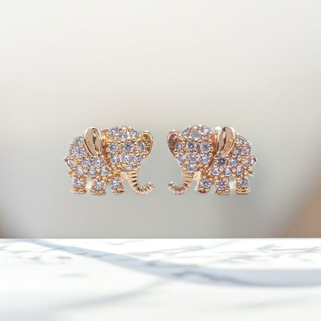 Gold Diamond Elephant Design Stud Earrings