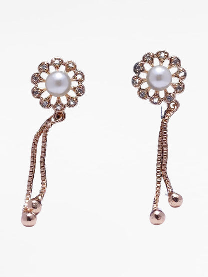 Gold Pearl Flower Detail Drop Earrings