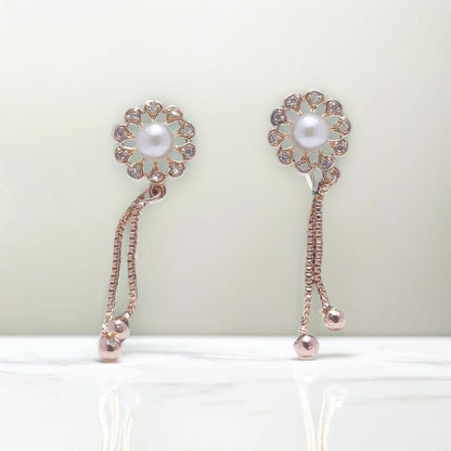 Gold Pearl Flower Detail Drop Earrings