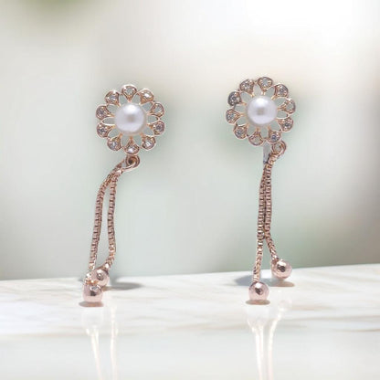 Gold Pearl Flower Detail Drop Earrings