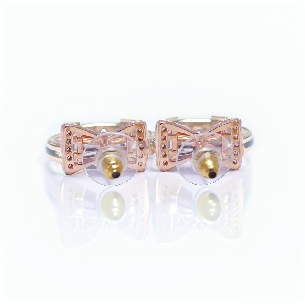 Gold Bow Detail Diamond Stud Earrings