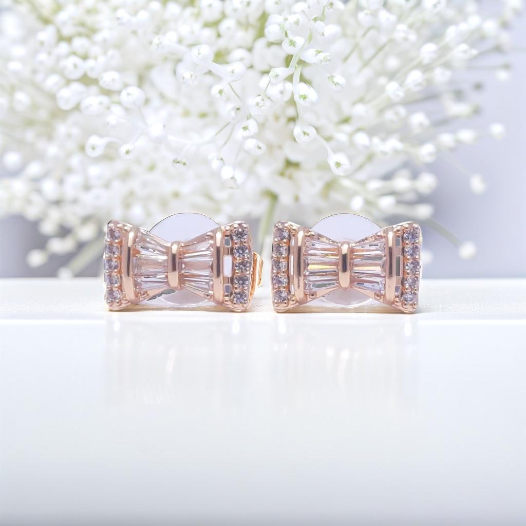 Gold Bow Detail Diamond Stud Earrings