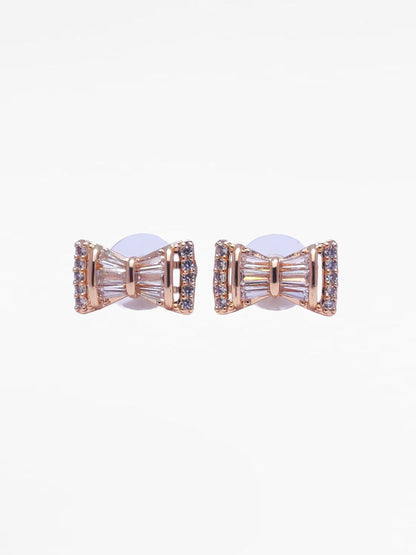 Gold Bow Detail Diamond Stud Earrings