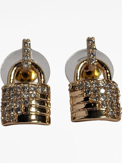 Gold Lock Diamond Stud Earrings