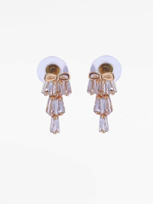 Gold Bow Diamond Tiered Drop Earrings