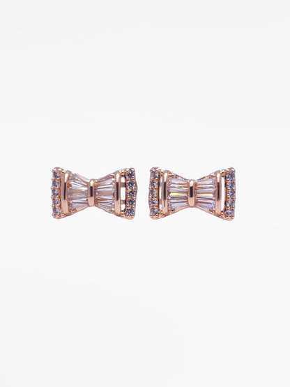 Gold Bow Detail Diamond Stud Earrings