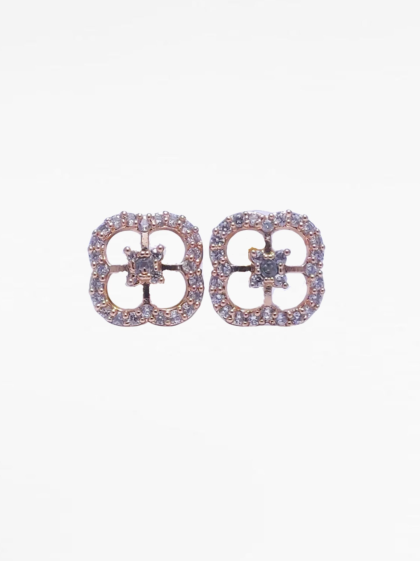 Gold Diamond Clover Shape Stud Earrings