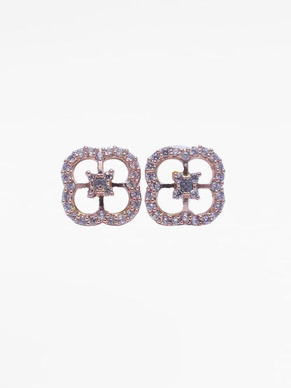 Gold Diamond Clover Shape Stud Earrings