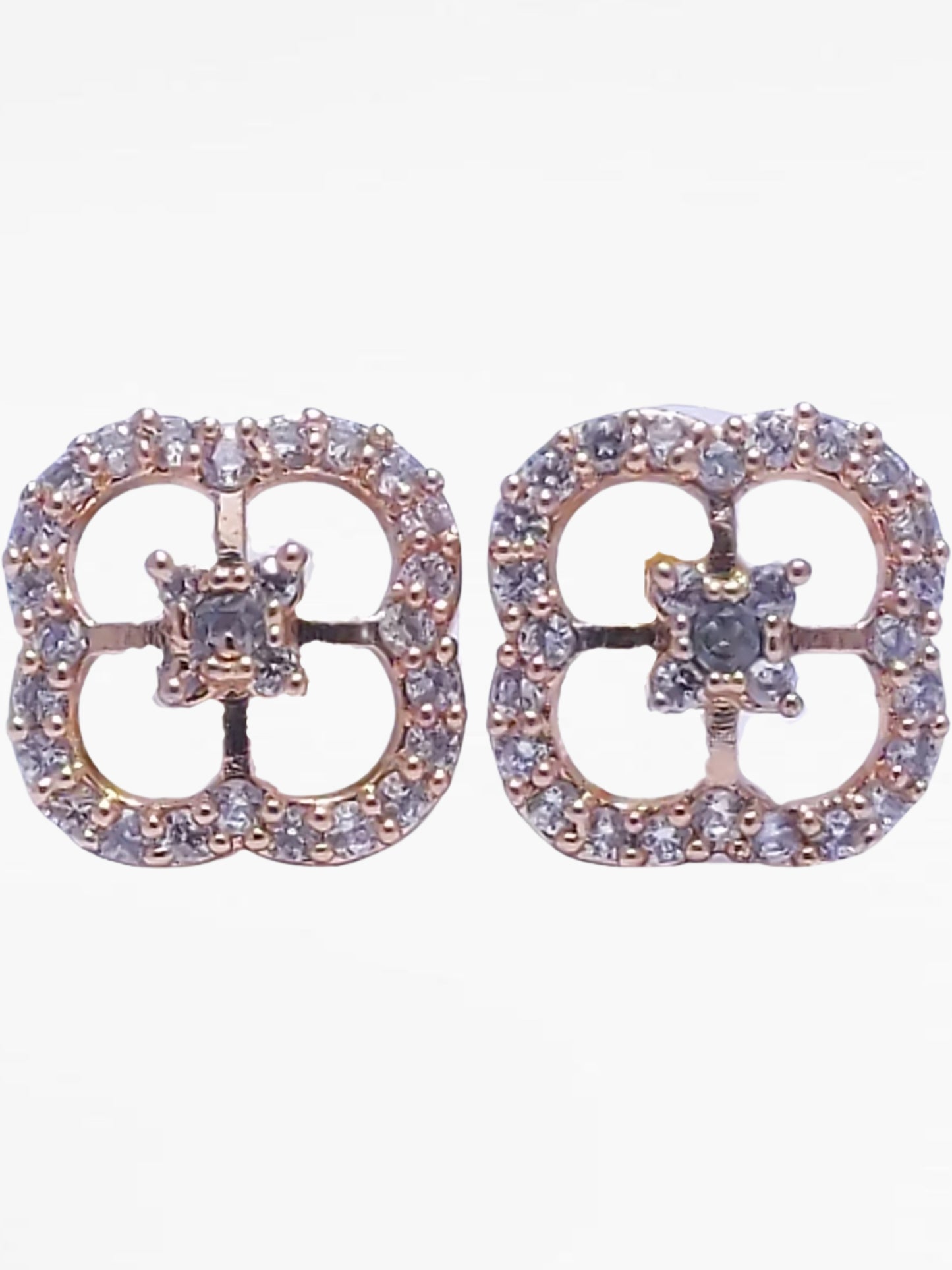 Gold Diamond Clover Shape Stud Earrings