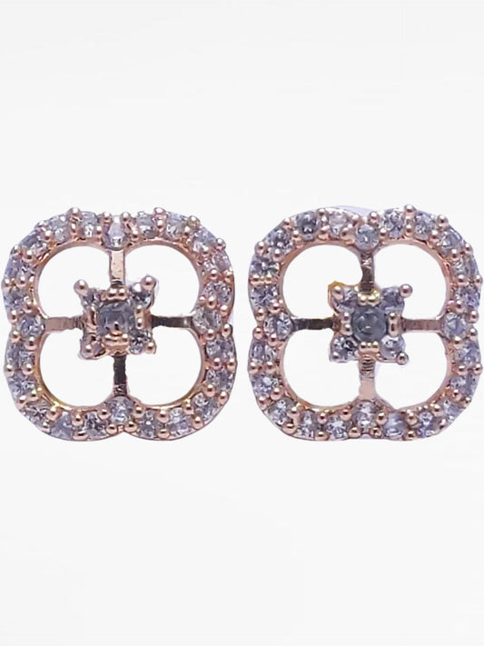 Gold Diamond Clover Shape Stud Earrings