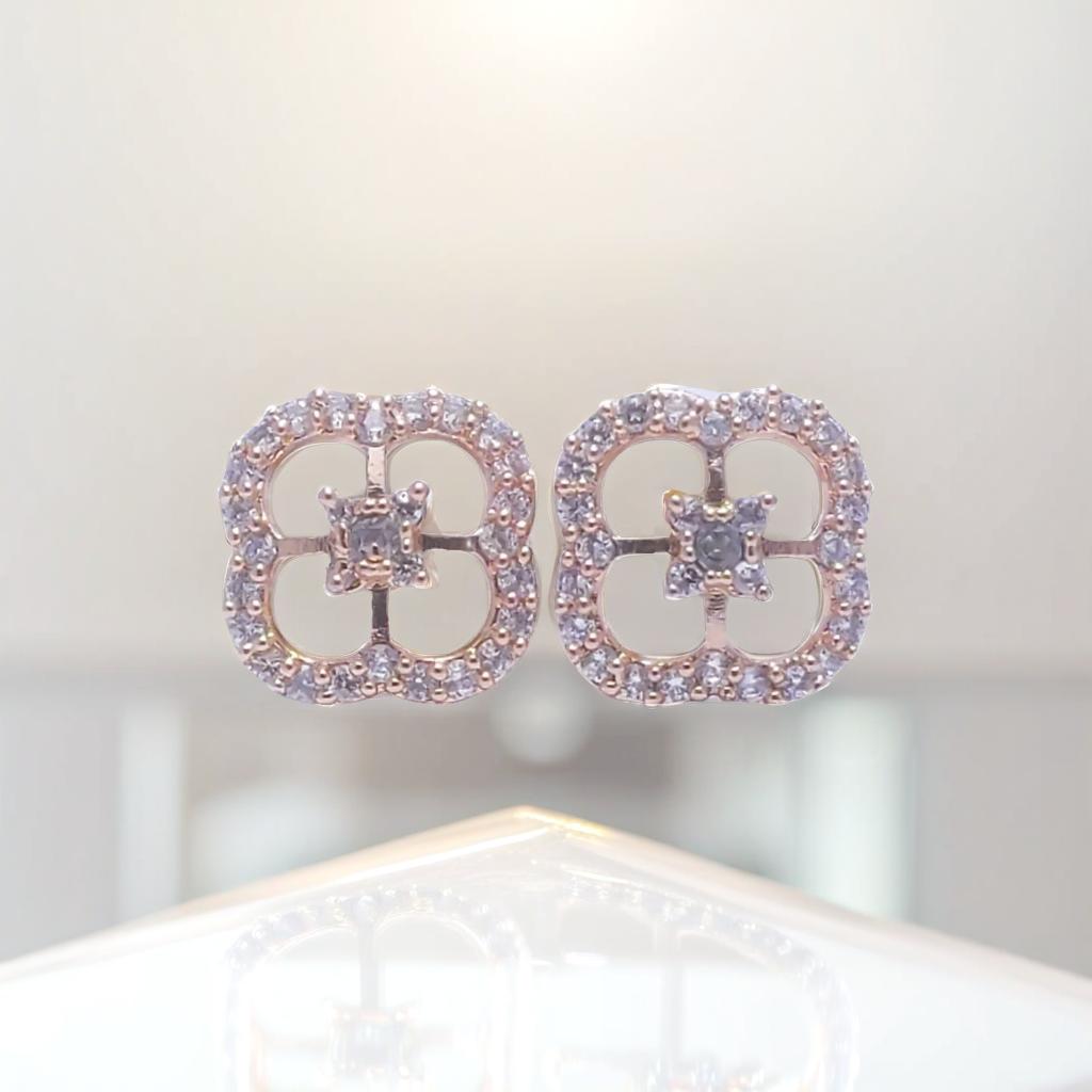 Gold Diamond Clover Shape Stud Earrings